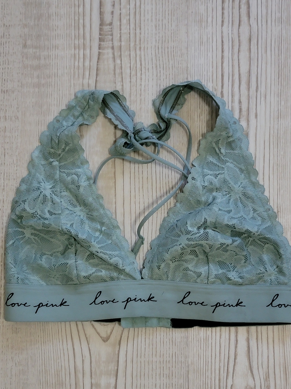 PINK Victoria's Secret Sage Lace Halter Bralette Small